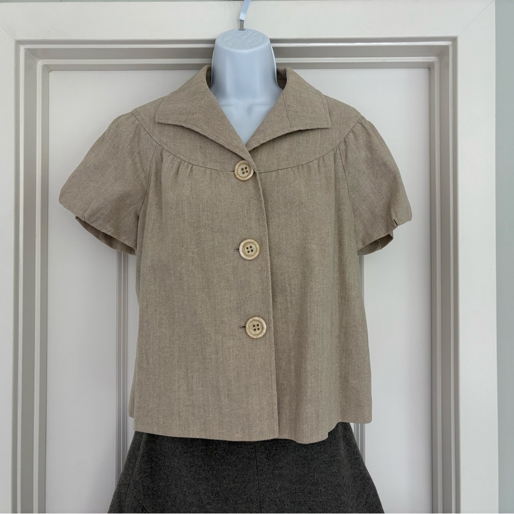 Lafayette 148 New York Linen Cotton Puffed Sleeve Top Size 8